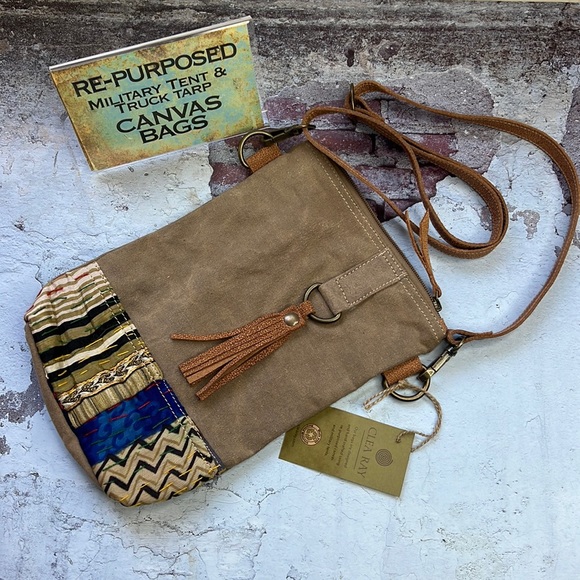 Clea Ray Bags Clea Ray Repurposed Kantha Canvas Crossbody Fabric